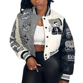 ACEFAST Varsity Crop Jacket - Colorblock Print Y2K Bomber