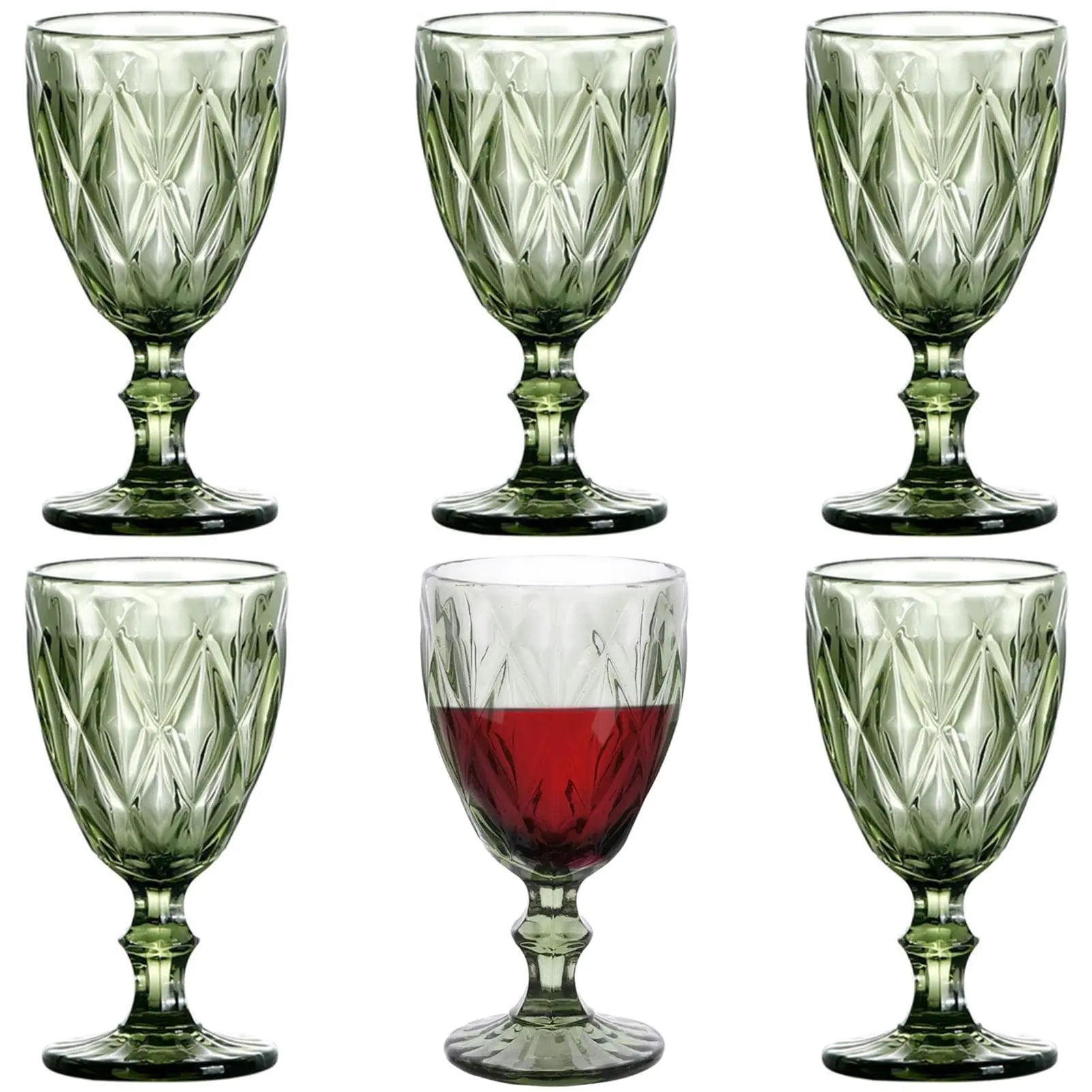 Taganov Green Drinking Glasses Wine Goblets set of 6 Colored Vintage