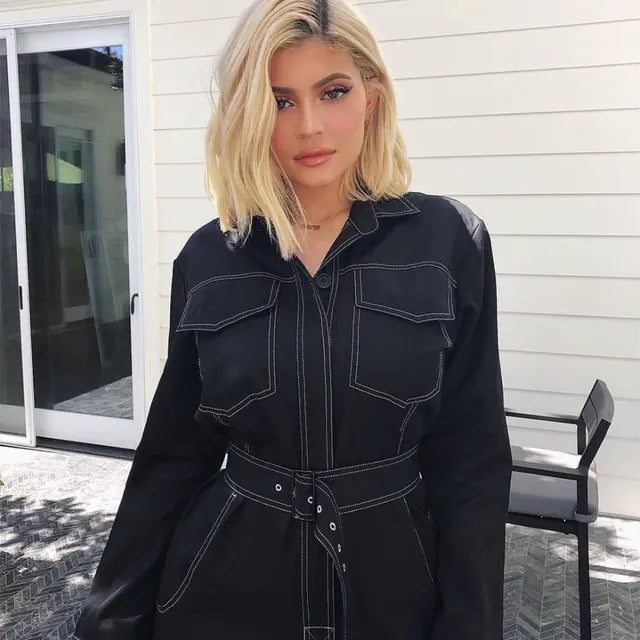 Women's Chic Long Sleeve Cargo Romper