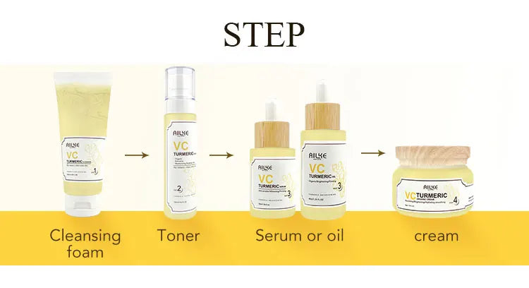 AILKE Organic Turmeric Whitening Skin Care Set, with Vitamin C, Clean Skin, Reduce Acne, Hydrating and Firming for Women