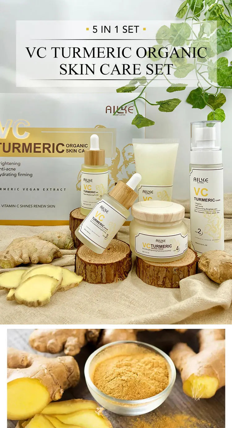 AILKE Organic Turmeric Whitening Skin Care Set, with Vitamin C, Clean Skin, Reduce Acne, Hydrating and Firming for Women