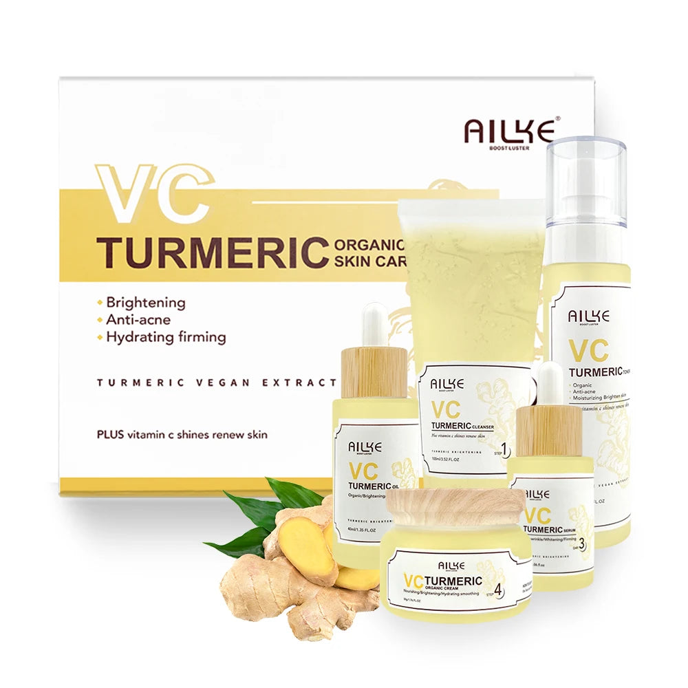 AILKE Organic Turmeric Whitening Skin Care Set, with Vitamin C, Clean Skin, Reduce Acne, Hydrating and Firming for Women