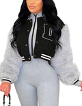KANSOON Letterman Jacket Women Faux Fur Sleeve
