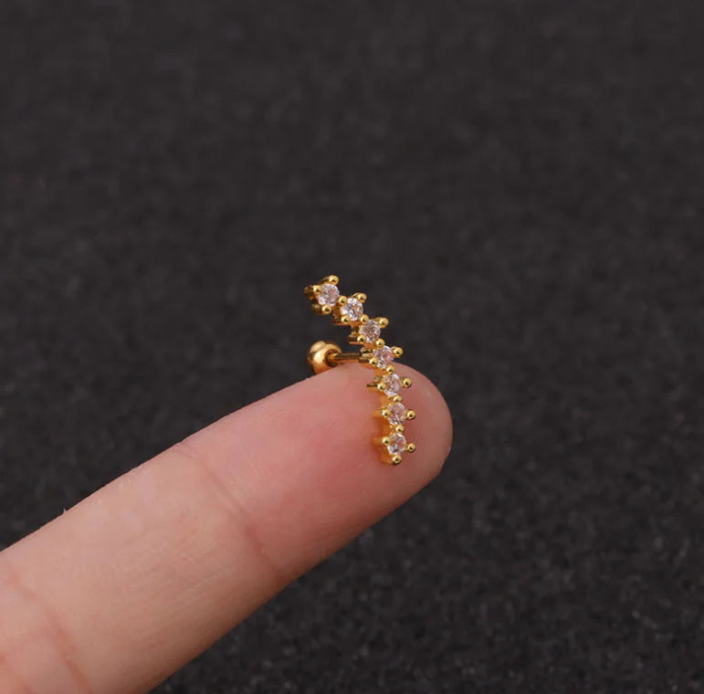 Stainless Steel Star Zirconia Screw Earrings (Pierced)