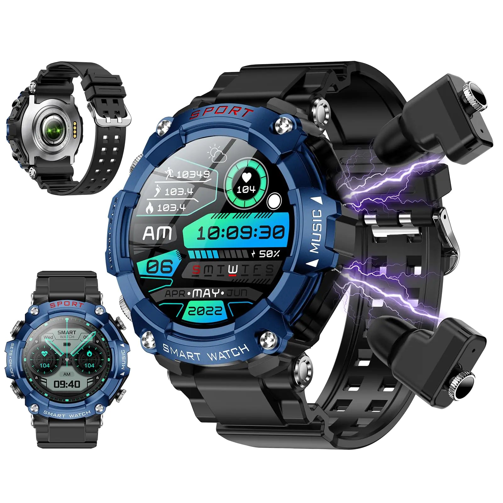 ATEVIX Smart Watch with Earbuds for Men 1.52 Inch Round Fitness Watch T96 2 in 1