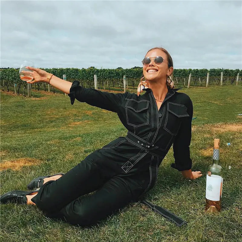 Women's Chic Long Sleeve Cargo Romper