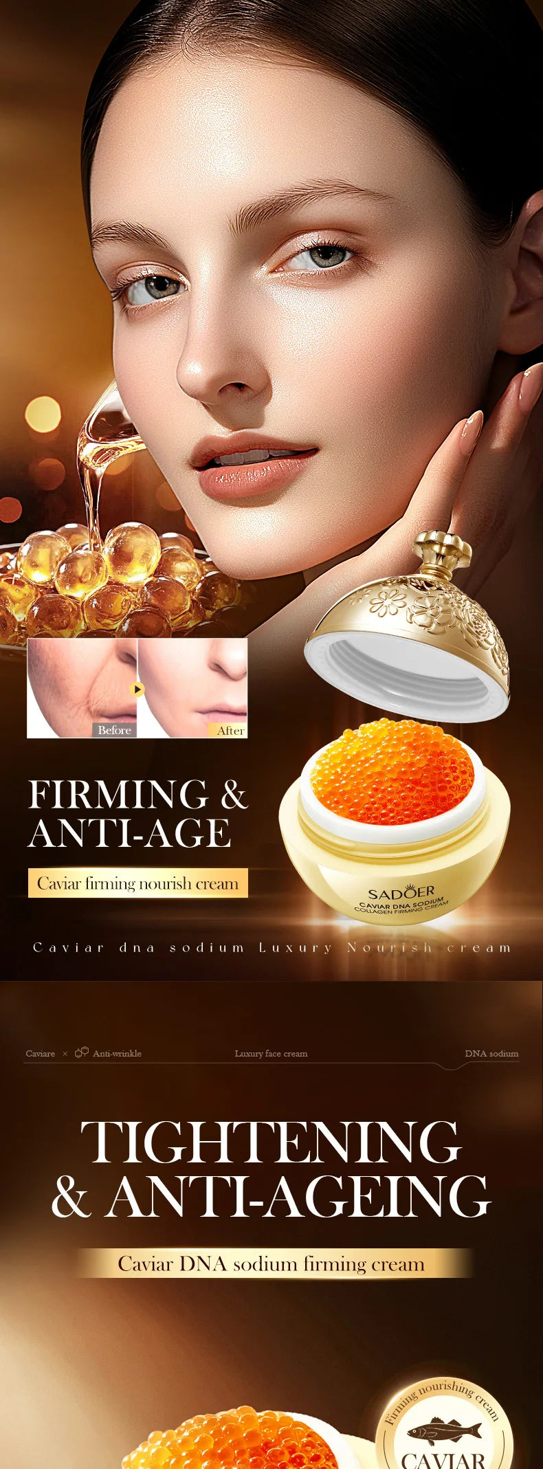 Anti-Wrinkle Face Cream Collagen Pearl Firming Lift Fade Fine Lines Caviar Moisturizing Smooth Brighten Korean Skin Care Product
