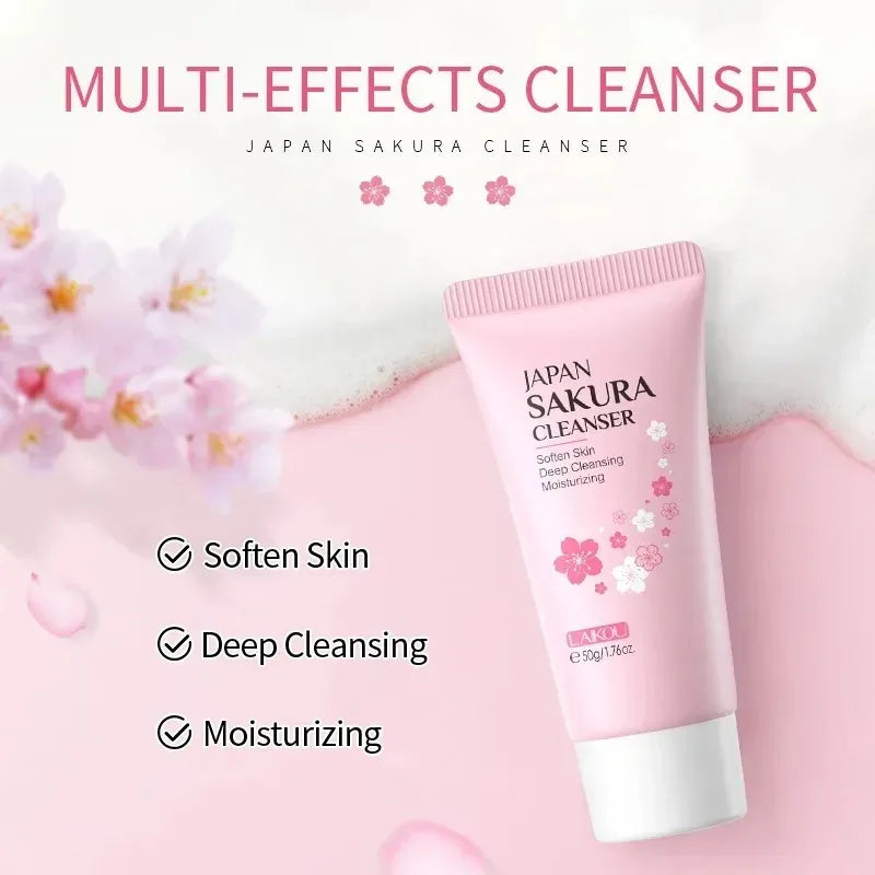 LAIKOU Sakura Cleanser Gentle Deep Cleaning Oil Control Moisturizing Shrink Pores Face Skin Care 50g Skin Cleanser All Skin Type