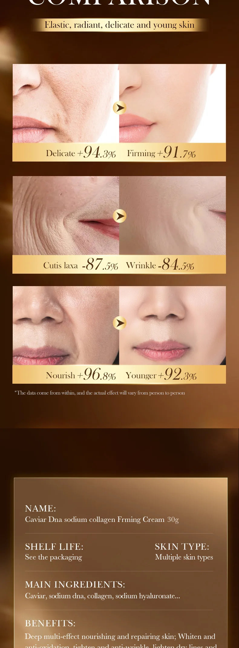 Anti-Wrinkle Face Cream Collagen Pearl Firming Lift Fade Fine Lines Caviar Moisturizing Smooth Brighten Korean Skin Care Product