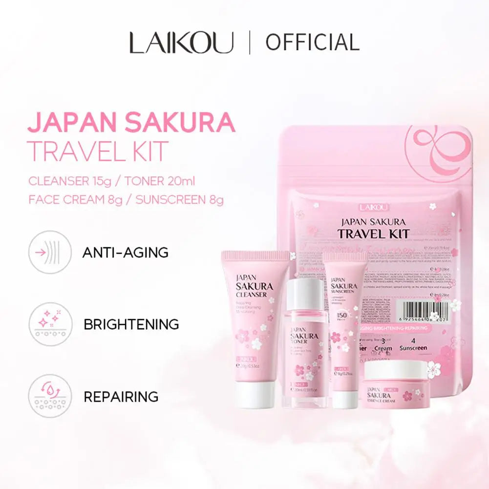 Sakura skin care sets with cleanser, serum, eye cream, facial cream, sunscreen beauty products for women, travel skin care kit