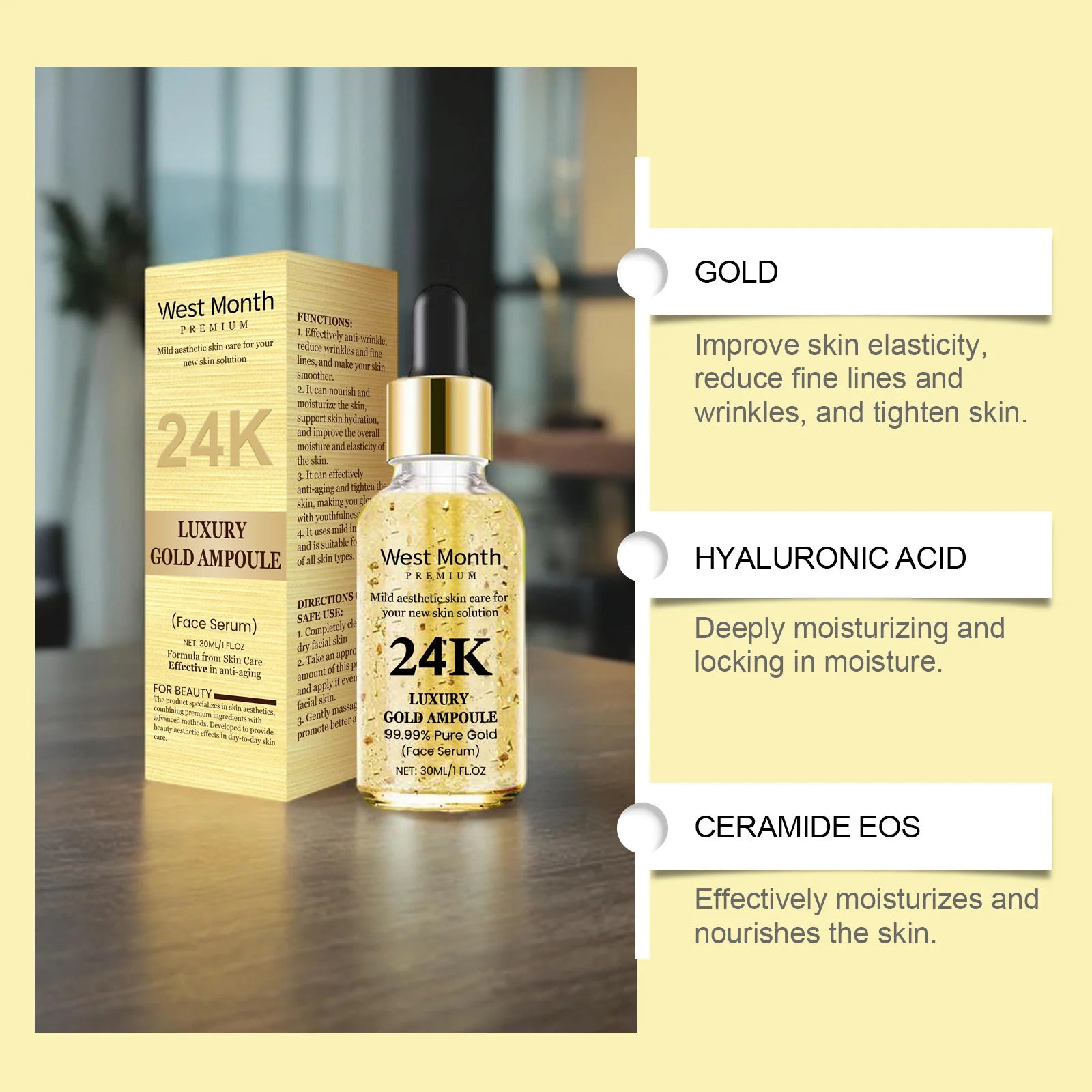 24k Gold Facial Skin Care Set Anti Wrinkle Fade Dark Circles Firming Moisturizing Repairing Eye Mask Essence Korean Cosmetics