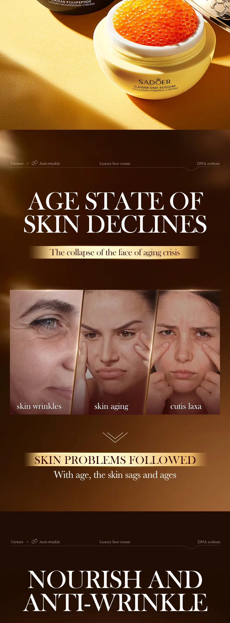 Anti-Wrinkle Face Cream Collagen Pearl Firming Lift Fade Fine Lines Caviar Moisturizing Smooth Brighten Korean Skin Care Product