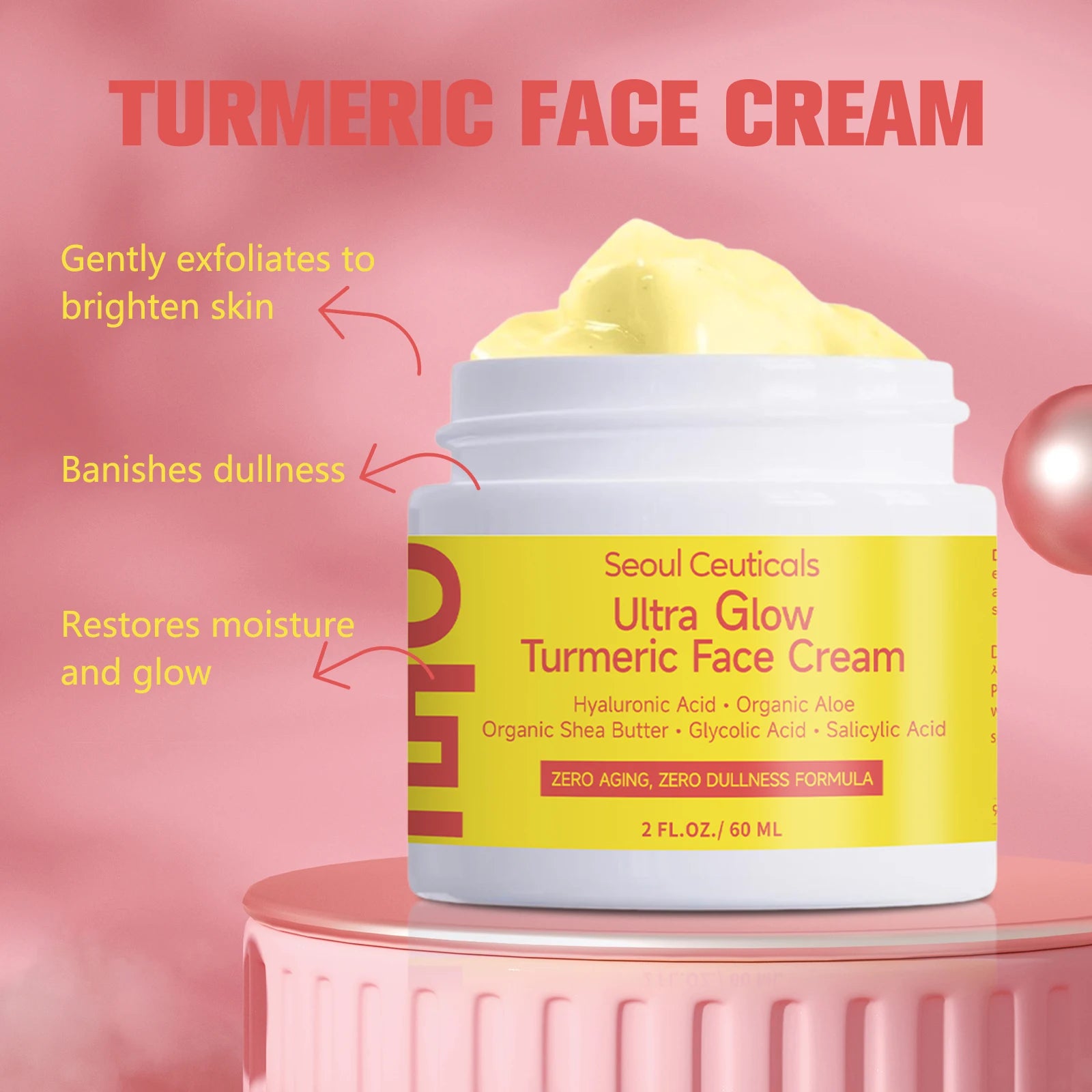 Turmeric Niacinamide Cream Moisturizing Hyaluronic Acid Cream Smooth Firm Makes Skin Look More Youthful Face Care Cosmetics 60g
