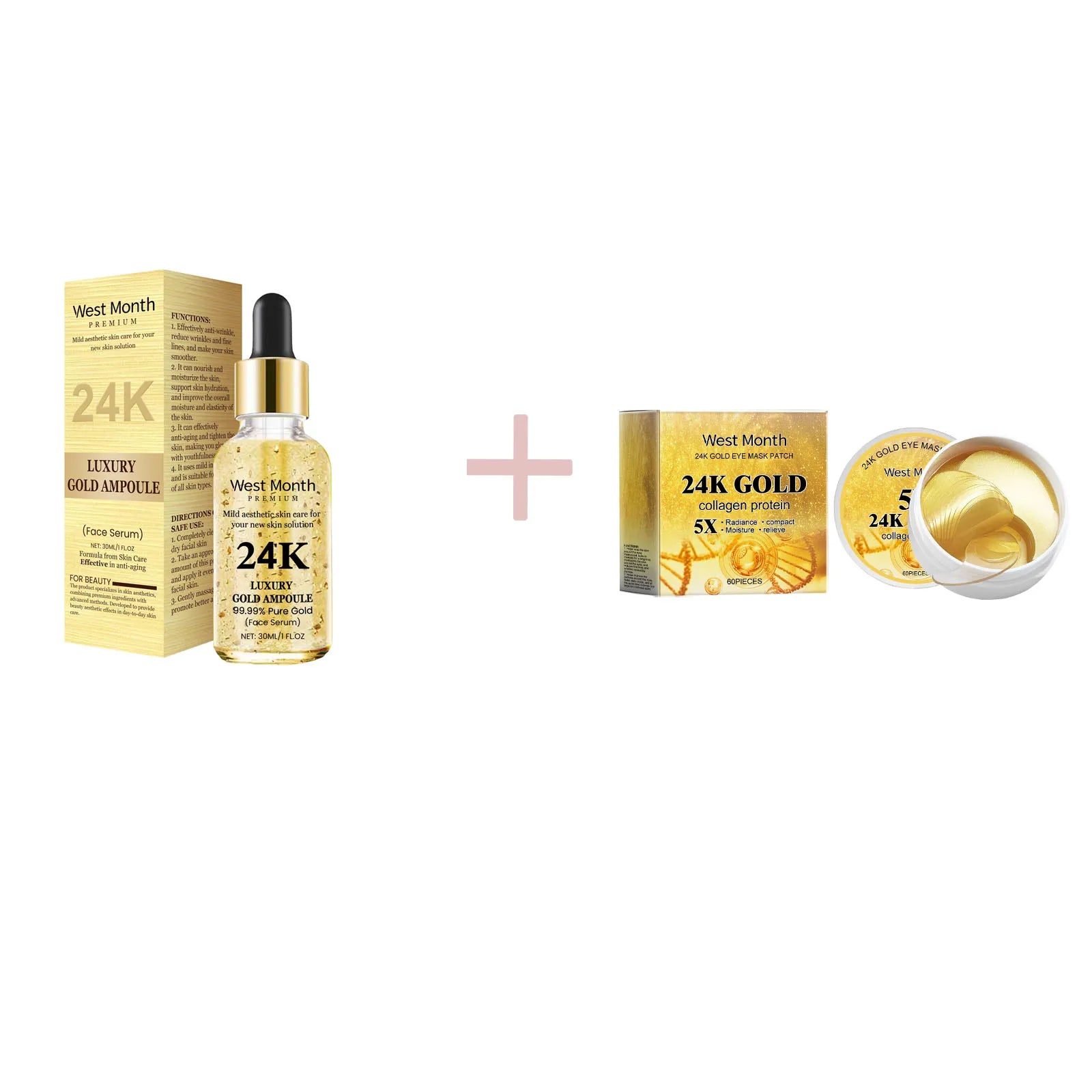 24k Gold Facial Skin Care Set Anti Wrinkle Fade Dark Circles Firming Moisturizing Repairing Eye Mask Essence Korean Cosmetics