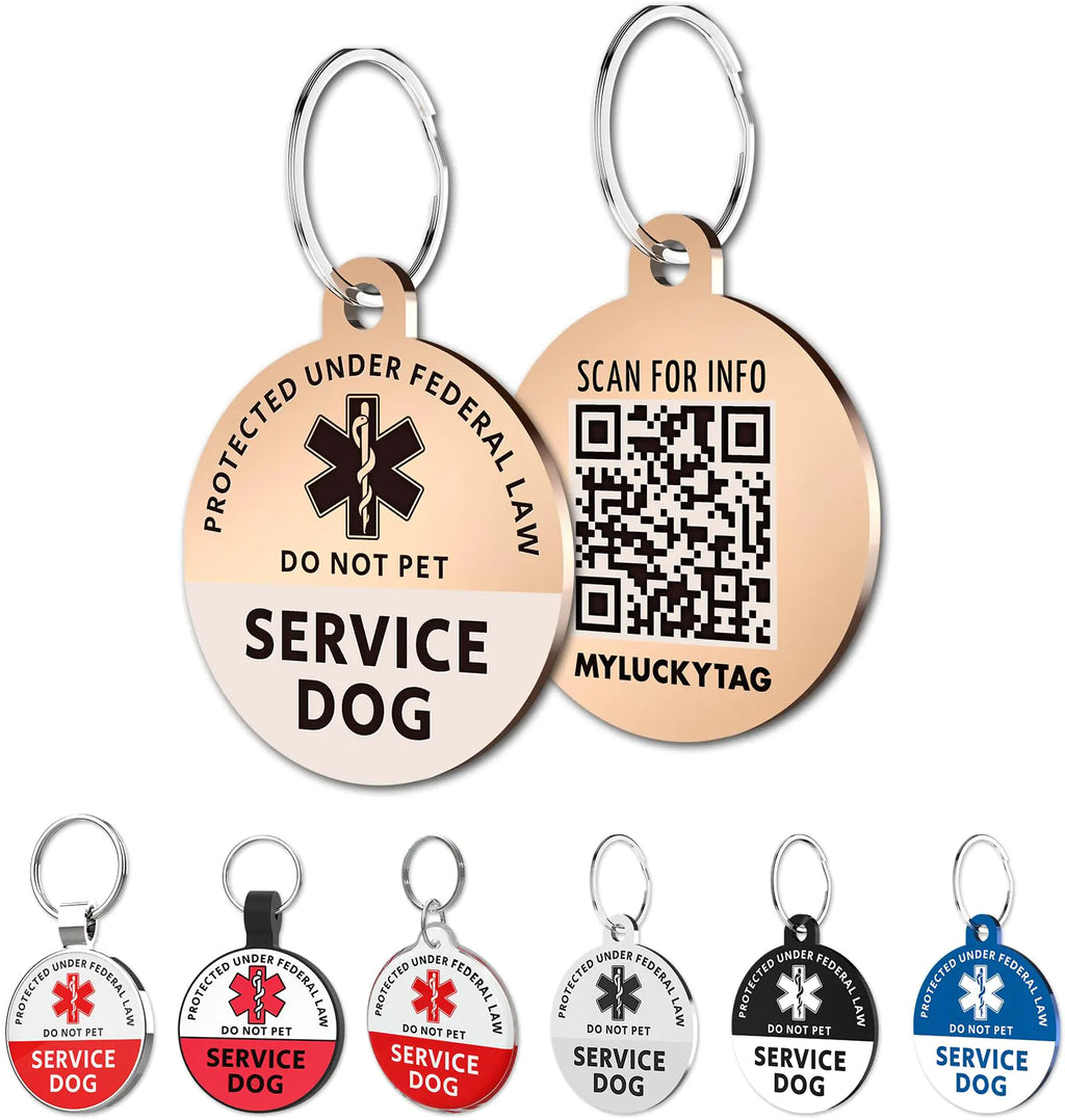 MYLUCKYTAG Service Dog Tag QR Code Stainless Steel Pet ID