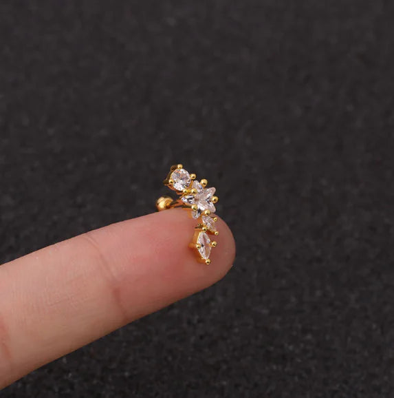 Stainless Steel Star Zirconia Screw Earrings (Pierced)