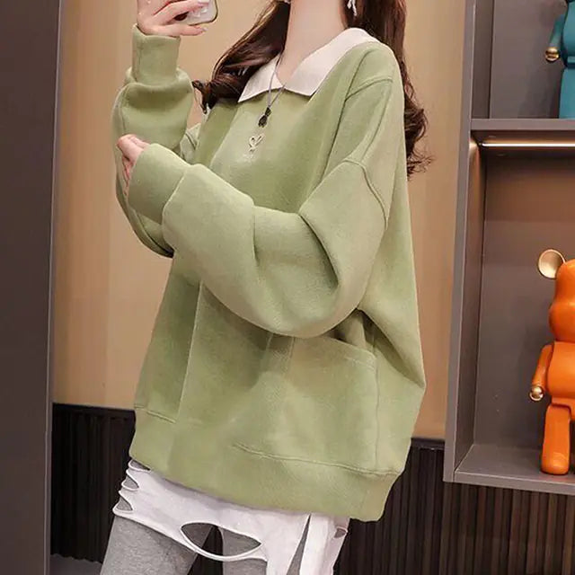 Chic Embroidered Street Polo Sweatshirt