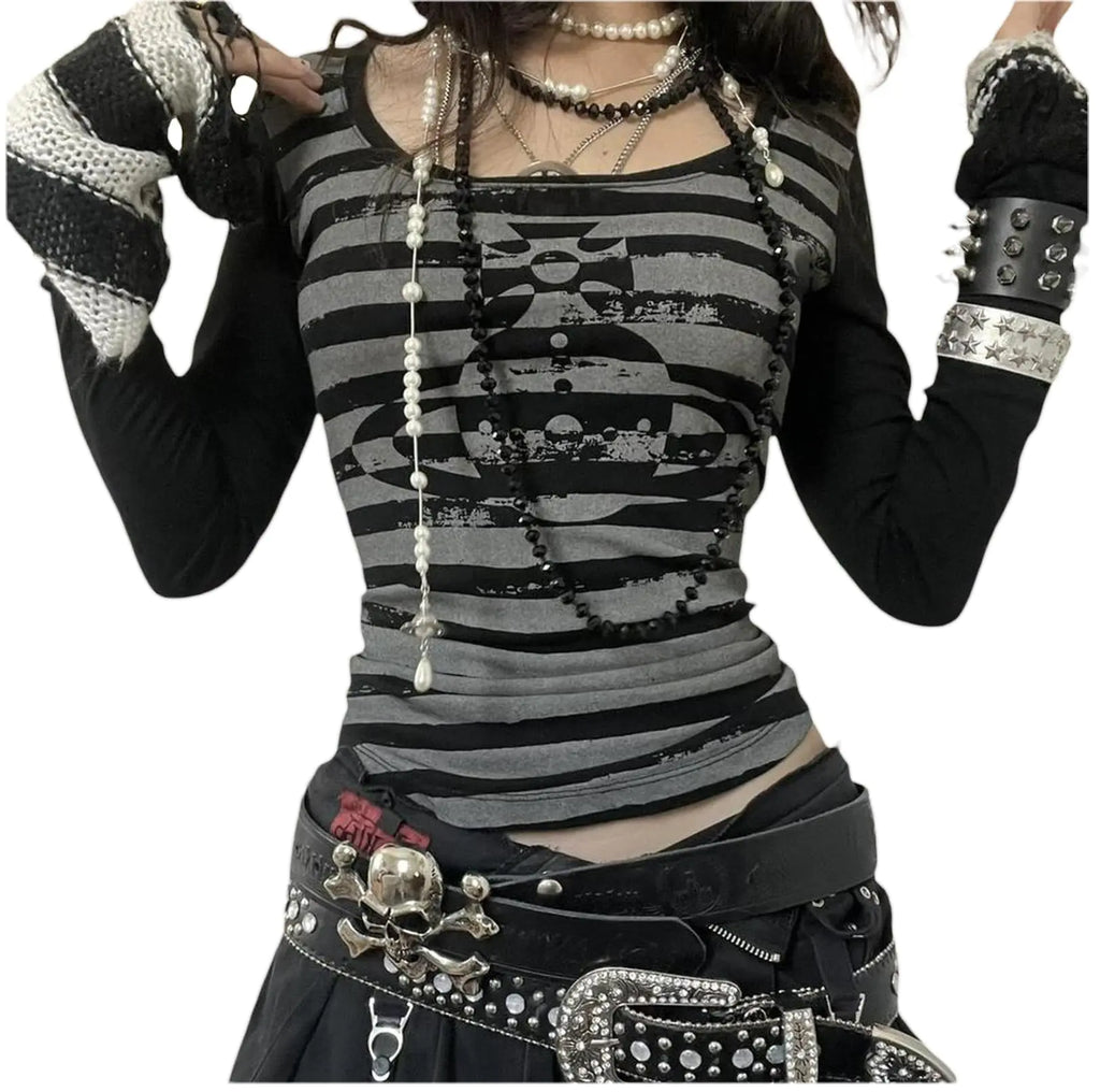 Lucakuins Women Y2k Long Sleeve Tops Fairy Grunge Graphic Tee Shirts