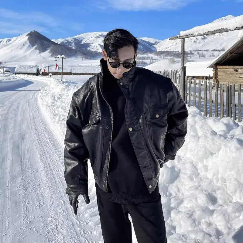 Casual Loose Motorcycle Leather Jacket for Men