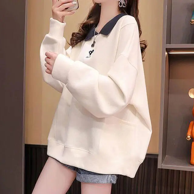 Chic Embroidered Street Polo Sweatshirt