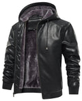MANSDOUR Mens Faux Leather Jacket Warm Black Motorcycle Jacket