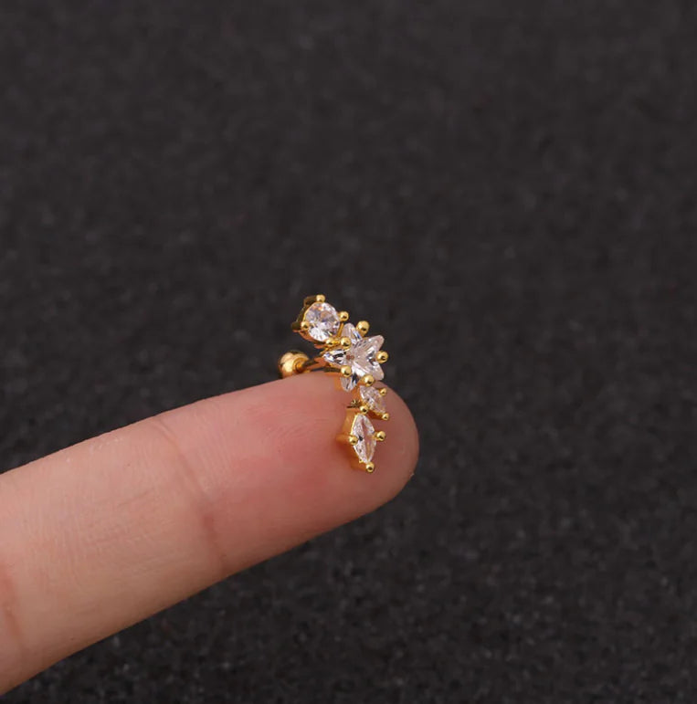 Stainless Steel Star Zirconia Screw Earrings (Pierced)