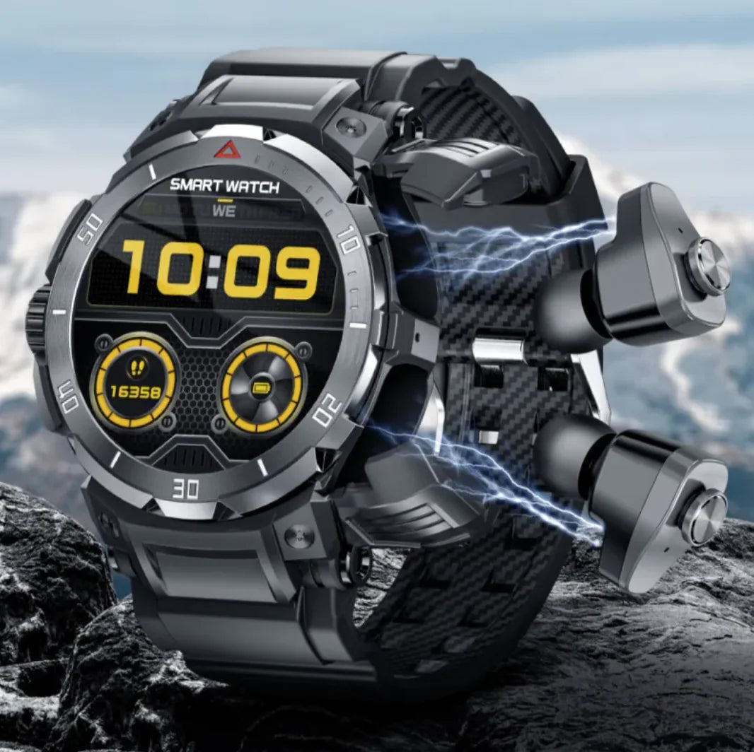 SyncWatch with Integrated Earbuds