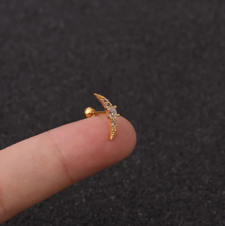 Stainless Steel Star Zirconia Screw Earrings (Pierced)