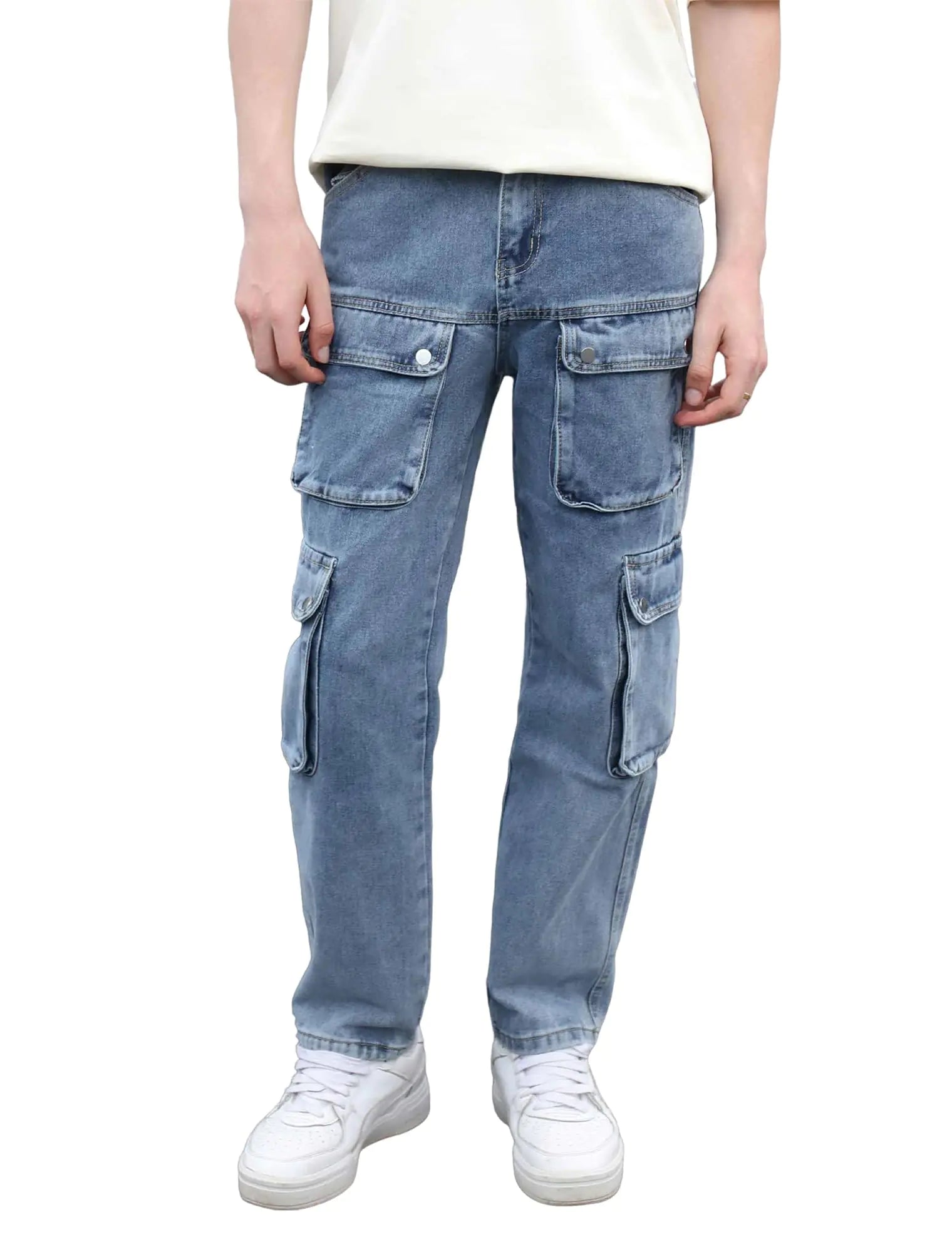 LOGEQI Mens Baggy Hip Hop Jeans Wide Leg Cargo Jeans for Men