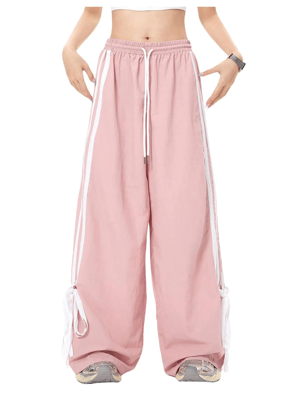 Striped Bow Tie Track Pants - Pink XS