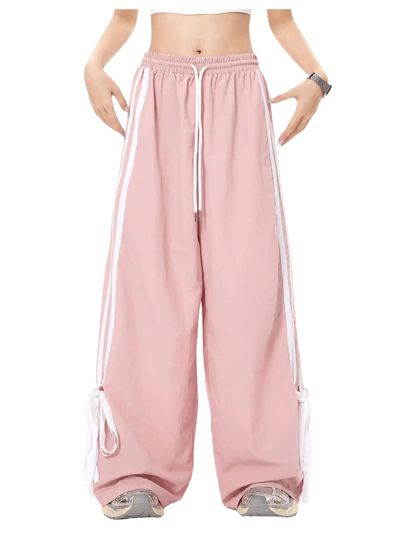 Striped Bow Tie Track Pants - Pink XS