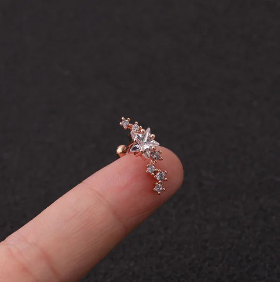 Stainless Steel Star Zirconia Screw Earrings (Pierced)