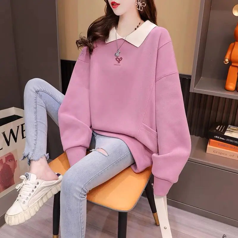 Chic Embroidered Street Polo Sweatshirt