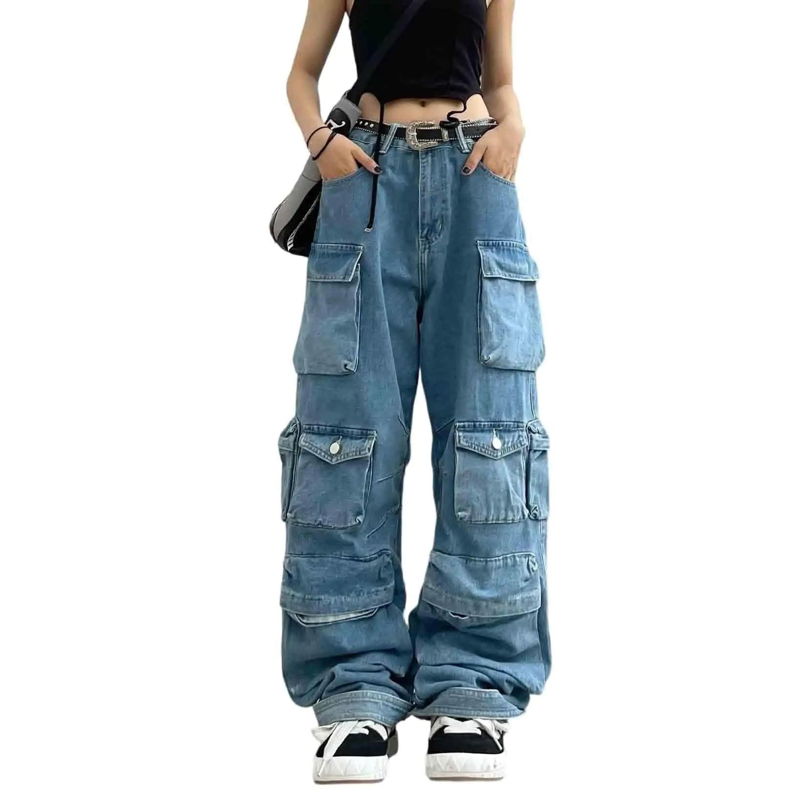 Womens Cargo Pants Y2K Clothing Multi-Pocket Relaxed Fit Jeans