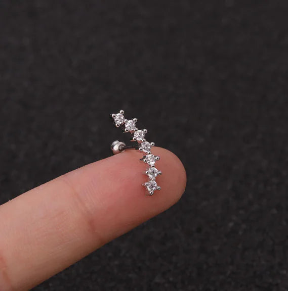 Stainless Steel Star Zirconia Screw Earrings (Pierced)